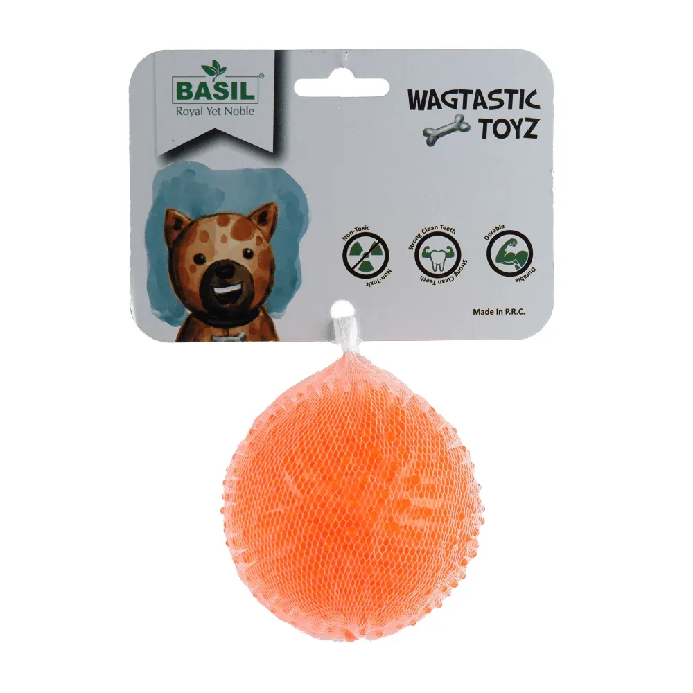 Basil Squeaky Rubber Ball Toy for Dogs (Orange) | For Medium Chewers (Orange) - Image 2