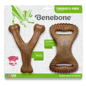 Benebone Dental Chew & Wishbone Dog Chew Toy Bacon Medium|2 pk