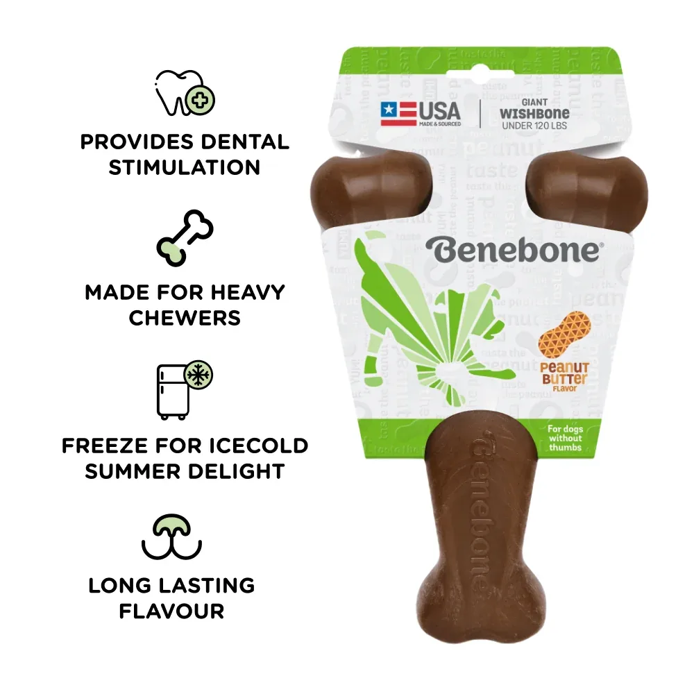 Benebone Peanut Butter Flavored Wishbone Chew Toy for Dogs | For Aggressive Chewers - Image 2