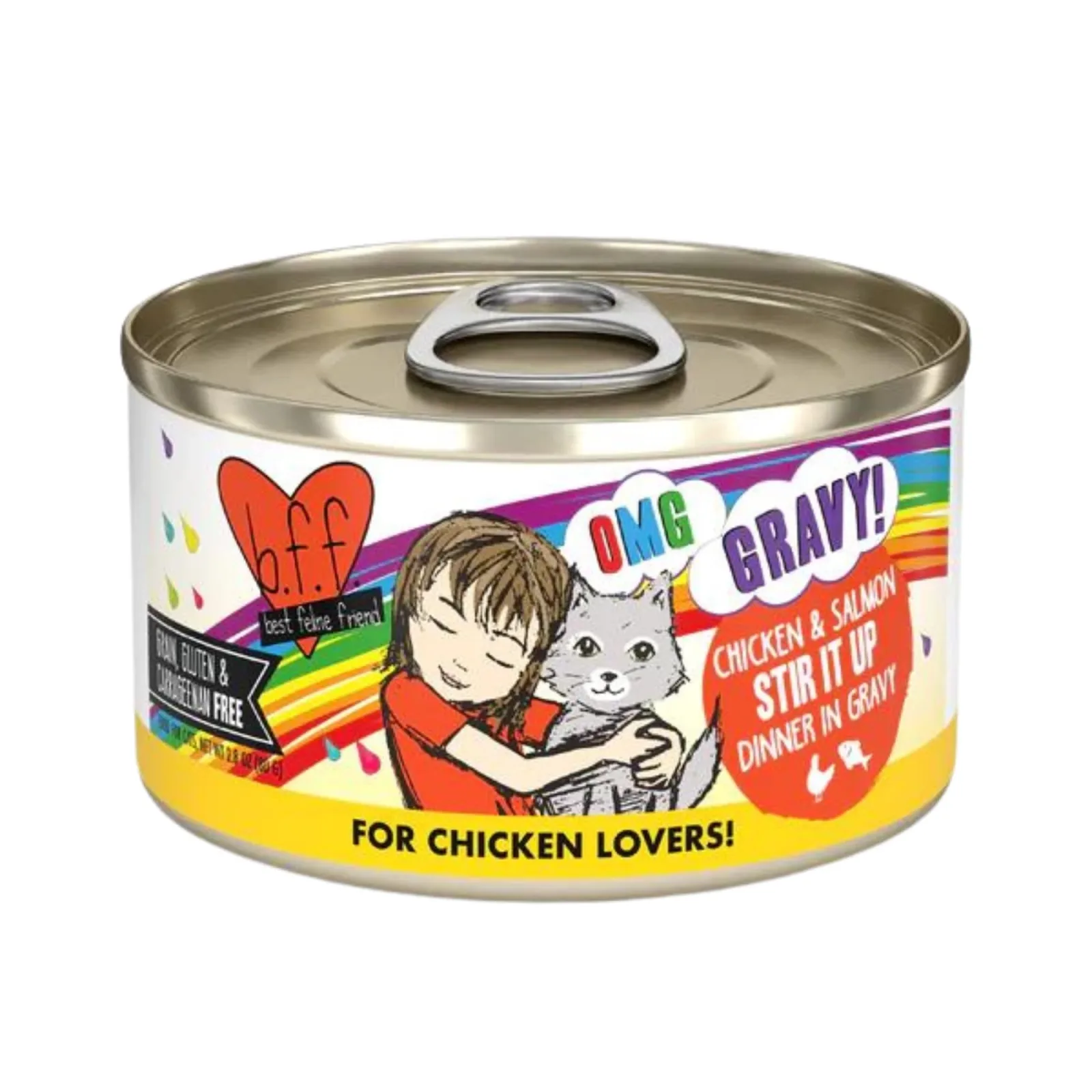 BFF Cat Omg Chicken and Salmon Stir It Up Dinner in Gravy 2.8 oz. 12 ct