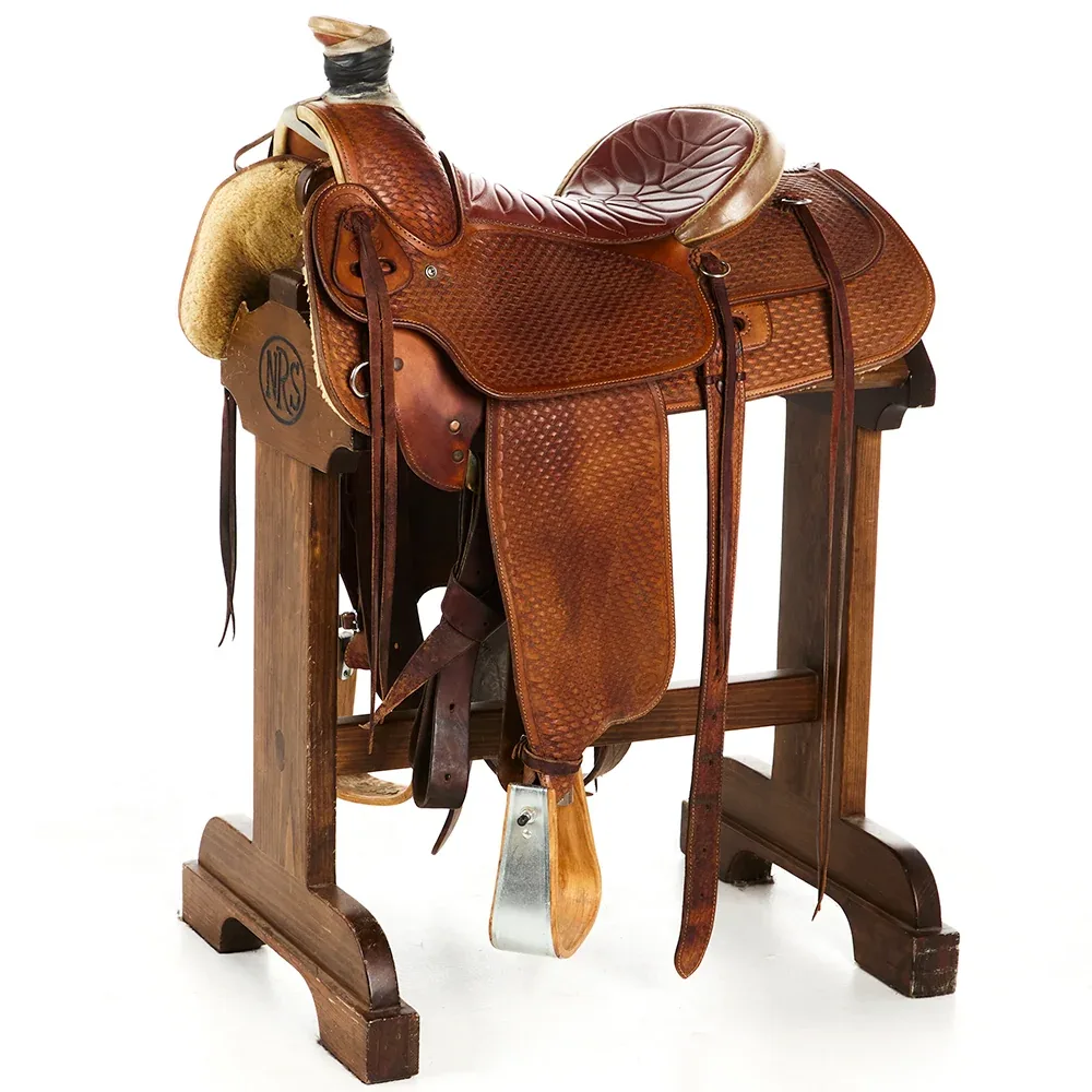 Bill Mcdonald Used 15in Full Basket Stamp Team Roper with Smooth Quilted Seat