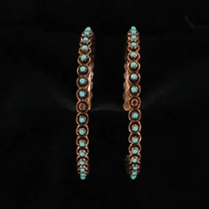 Blazin Roxx Beaded Copper Hoop Earrings Turquoise