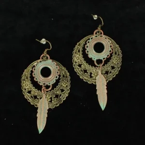 Blazin Roxx Feather Disc EarringsPatina