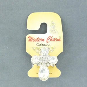 Blazin Roxx Large Clear Crystal Cross RingBk/Wh