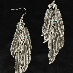 Blazin Roxx Multi Feathers Dangle EarringsBk/Wh