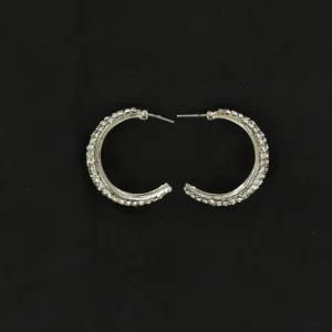 Blazin Roxx Rhinestone Encrusted Hoop EarringBk/Wh