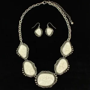 BlazinRoxx Cluster Stone Earring/Necklace SetWht