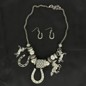 BlazinRoxx Crystal Horseshow Charm And Earring Set