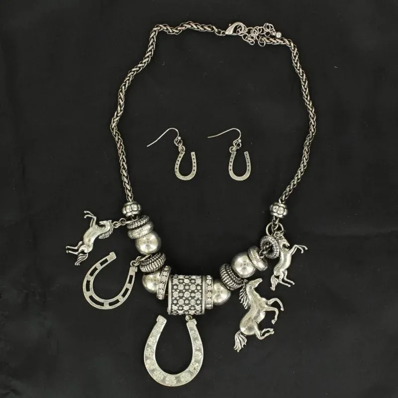 BlazinRoxx Crystal Horseshow Charm And Earring Set