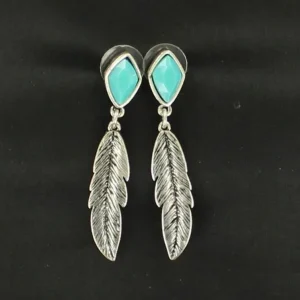 BlazinRoxx Single Feather Drop Post EarringsBk/Wh