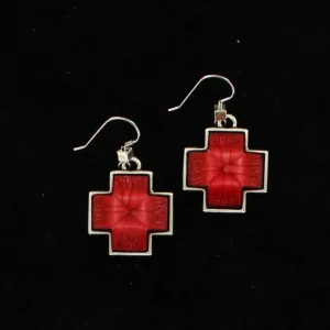 Block Cross Earrings Coral