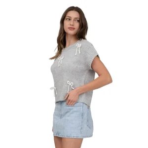 Blu Pepper Womens Grey With Bow Detail Pullover Top