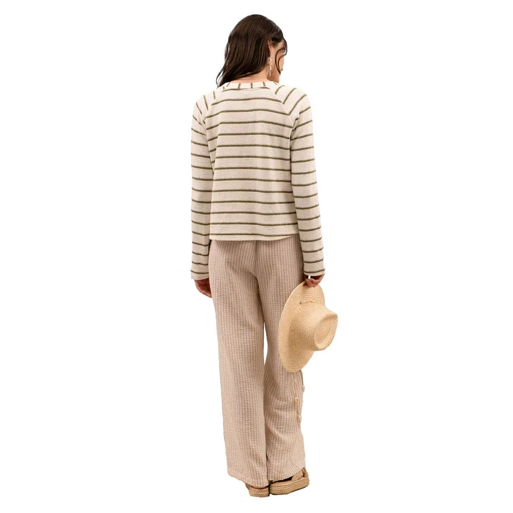 Blu Pepper Womens Olive Stripe Metal Eyelet Detail Top - Image 2