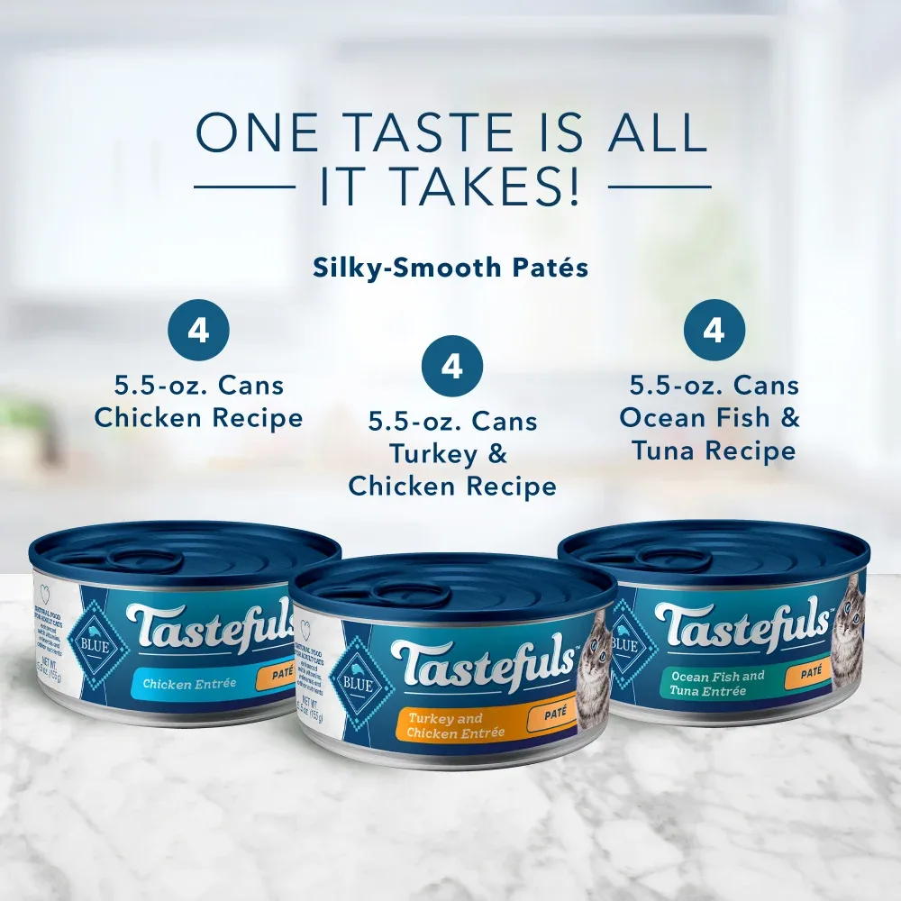 Blue Buffalo Tastefuls Natural Pate Variety Pack Chicken, Turkey, Chicken & Ocean Fish, Tuna Entrees Wet Cat Food - Image 2