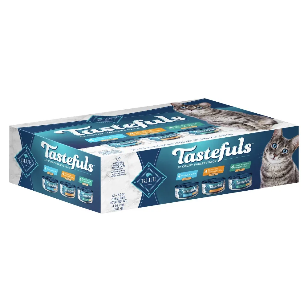 Blue Buffalo Tastefuls Natural Pate Variety Pack Chicken, Turkey, Chicken & Ocean Fish, Tuna Entrees Wet Cat Food