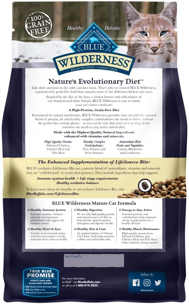Blue Buffalo Wilderness Grain Free Chicken High Protein Recipe Mature Dry Cat Food - Image 2