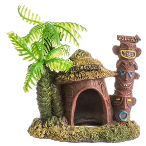 Blue Ribbon Exotic Environments Betta Hut with Palm Tree Aquarium Ornament