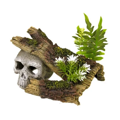 Blue Ribbon Exotic Environments Jungle Skull Hideaway Aquarium Ornament with Plants Multi-Color 3.5 in - Image 2