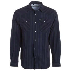 Brandcowboy Mens Sandhill Ranch Navy Stripe Long Sleeve Pearl Snap Shirt