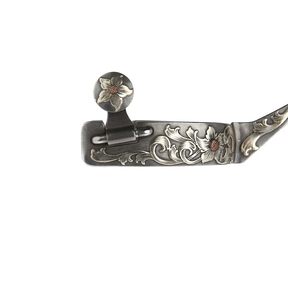 Brandon Anthony Bit & Spur Co. 1in Silver Floral Cutter Shank Spurs - Image 2