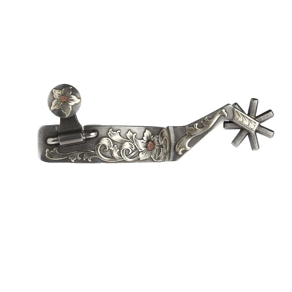 Brandon Anthony Bit & Spur Co. 1in Silver Floral Cutter Shank Spurs