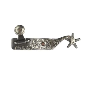 Brandon Anthony Bit & Spur Co. 1in Silver Floral Engraved Spurs