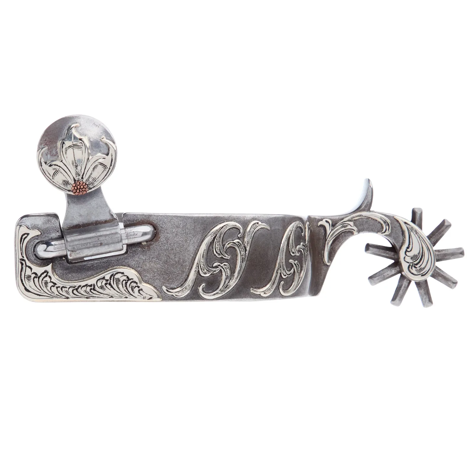 Brandon Anthony Bit & Spur Co. Silver Floral Bar Scroll Mens 1 7/8 Inch Band Western Spurs with 9 Point Rowel - Image 2