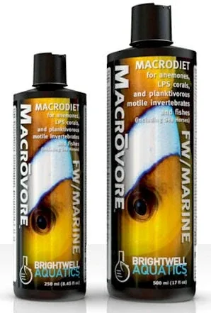 Brightwell Aquatics Macrovore, Macrodiet for Anemones, LPS Corals & Planktivorous Motile invertebrates & Fishes, 250 ml. / 8.5 oz.