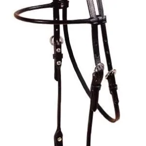 Brow Band Rolled Bridle Leather Headstall Bk/Gry
