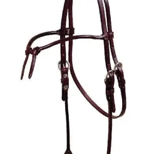 Brow Knot Rolled Bridle Leather Headstall Bk/Gry