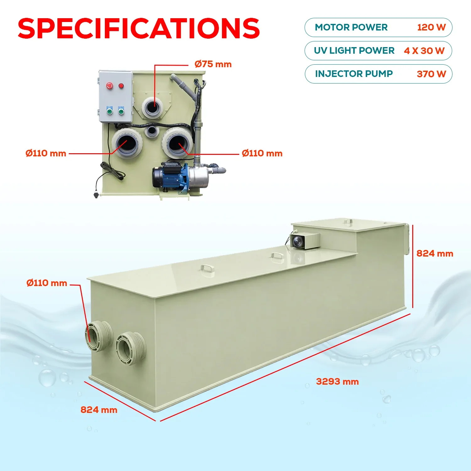 BTS50 Automatic Drum Micro Filter Pond Filtration System | 13,450 GPH / 12,000-Gallon (50-Ton) Capacity | Self-Cleaning, Dual UV40W Sterilizer & Biochemical Filter Media – Commercial Koi Pond & Aquaculture Water Filter - Image 2