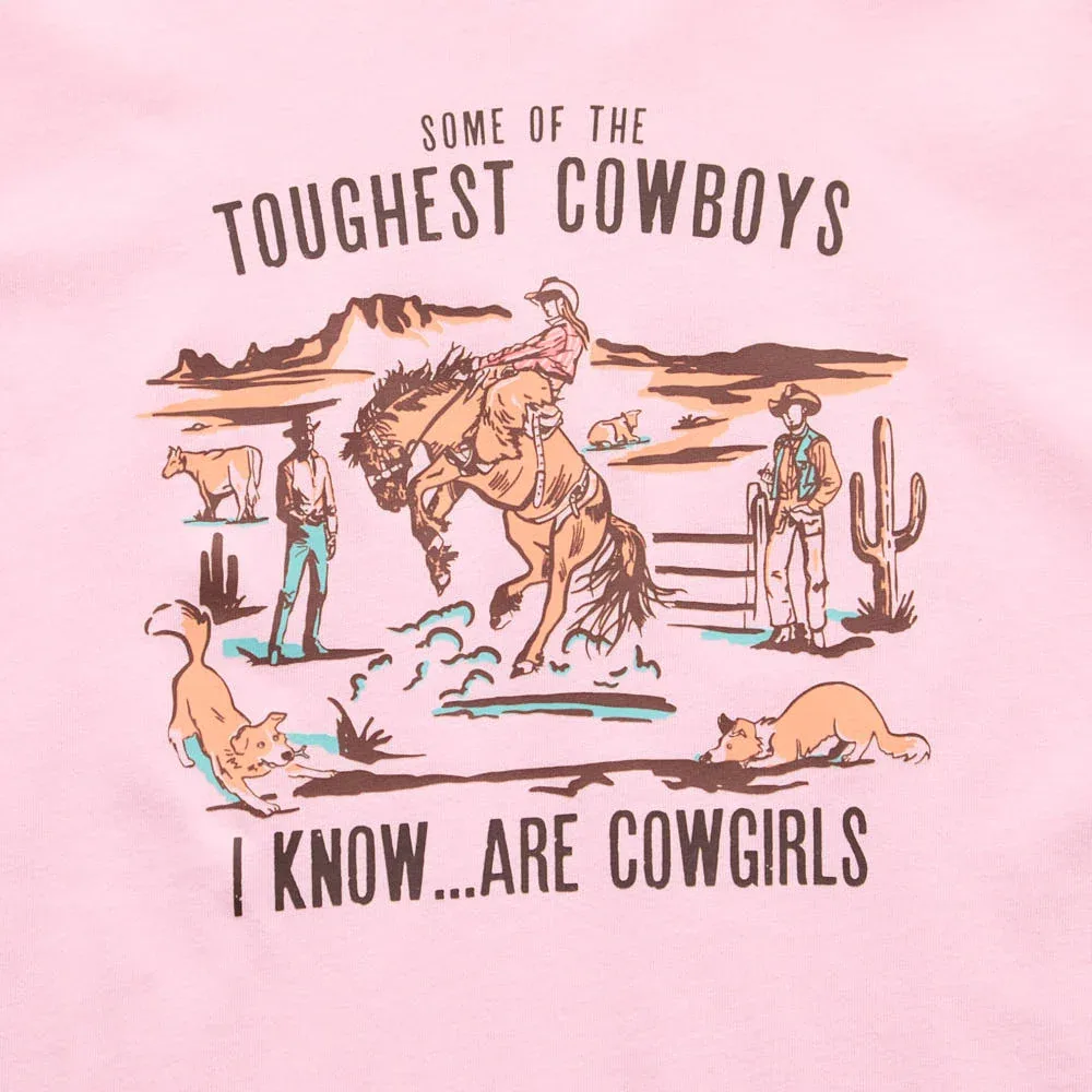Buckin Baby Girl's Pink Toughest Cowboys Are Cowgirls Tee Shirt - Image 2