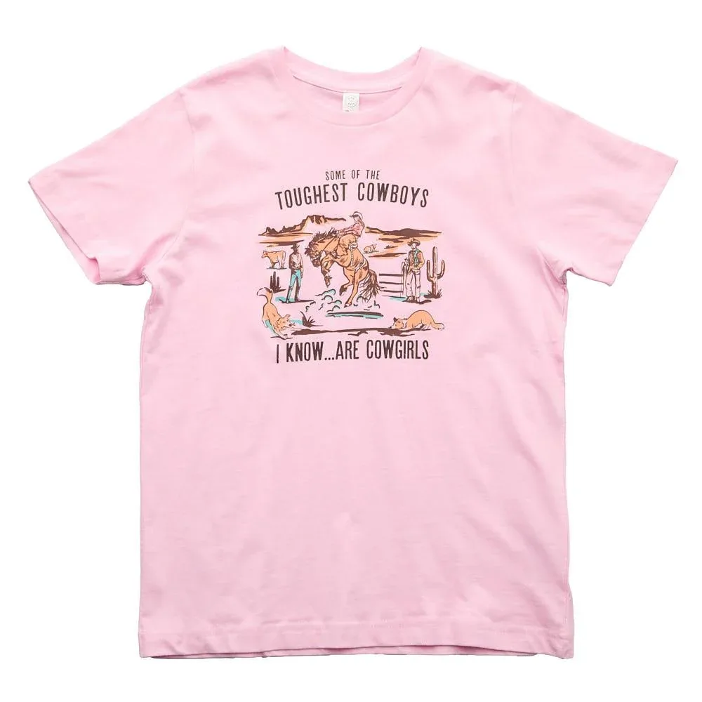 Buckin Baby Girl's Pink Toughest Cowboys Are Cowgirls Tee Shirt