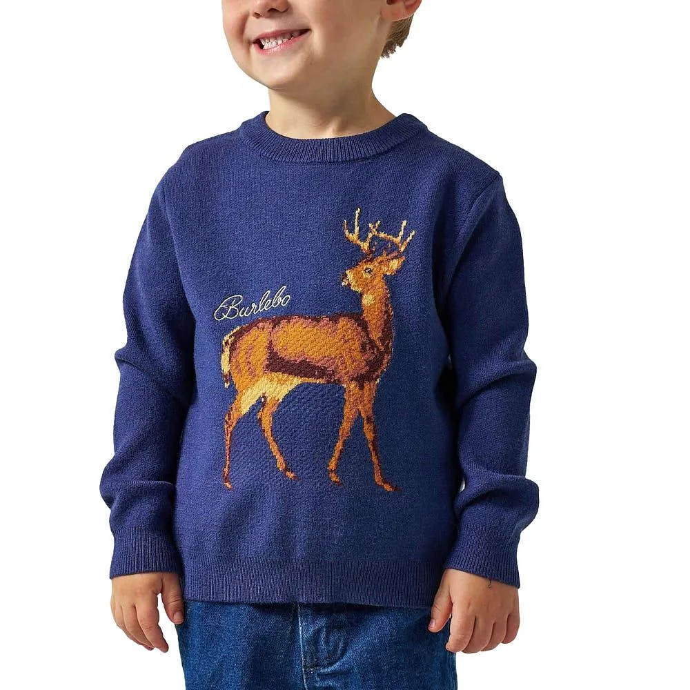 Burlebo Boy's Navy Deer Cabin Sweater