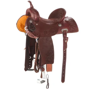 Burns Saddlery 14 1/2 Inch 20FD Floral Tooled Pencil Roll Barrel Saddle
