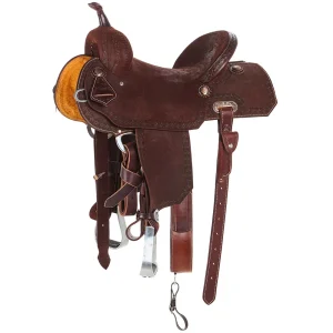 Burns Saddlery 14 1/2in 20HD Tooled Border Roughout Notched Barrel Saddle