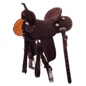 Burns Saddlery 1420MDX Chocolate Roughout Rope Border 14in Barrel Saddle