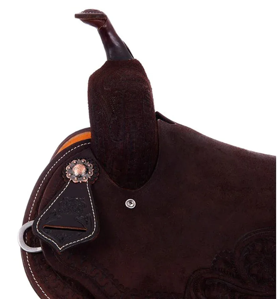Burns Saddlery 1430HD Chocolate Roughout Tooled 14inch Barrel Saddle - Image 2