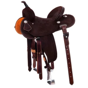 Burns Saddlery 14530MDX Chocolate Roughout Wishbone Border 14.5in Barrel Saddle