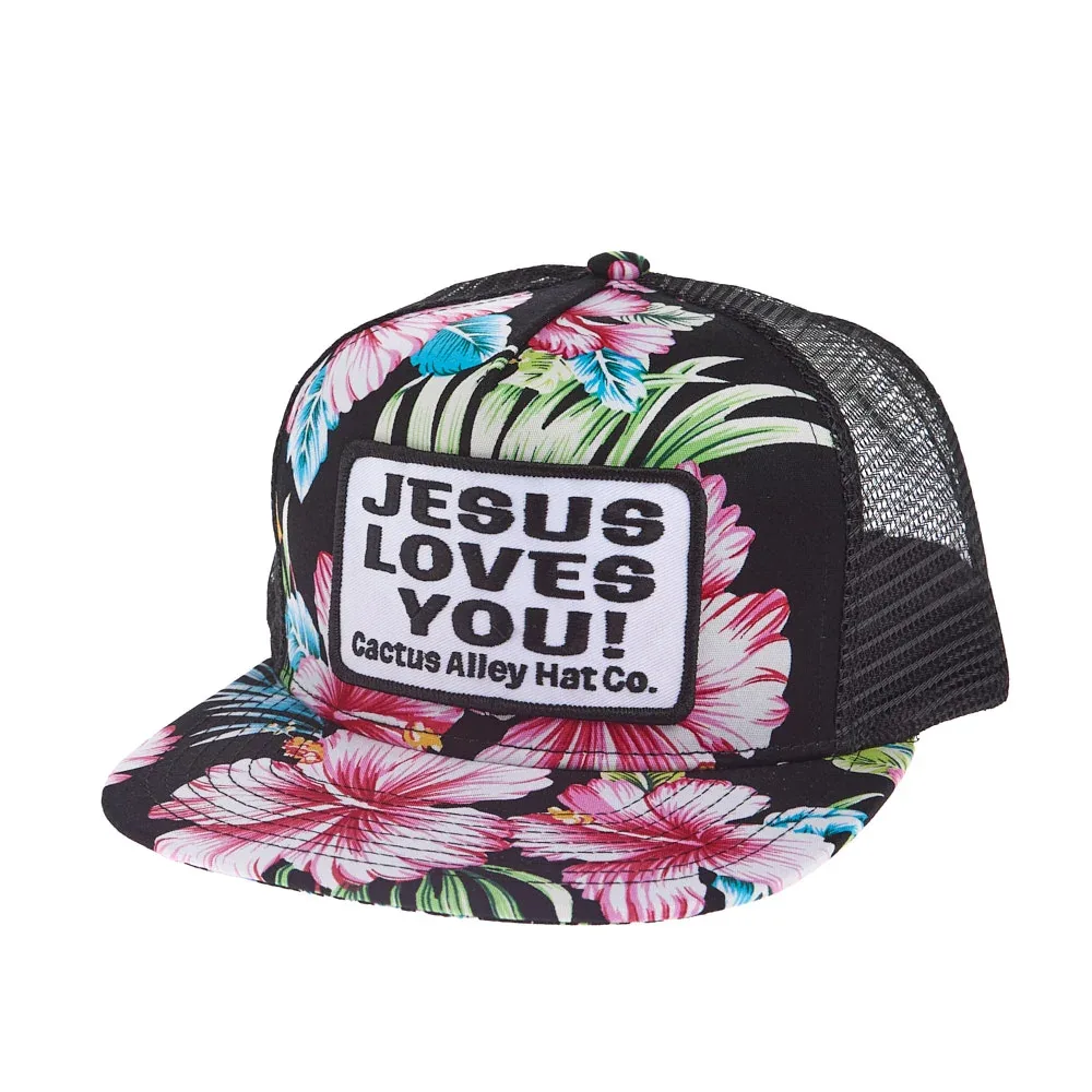 Cactus Alley Hat Co Black Floral Jesus Loves You Cap - Image 2