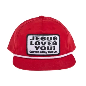 Cactus Alley Hat Co Red & White Jesus Loves You Cap
