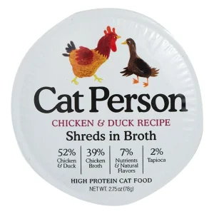 Cat Person Cat Bowl Booster Wet Cat Food - Chicken & Duck Shreds in Broth, 2.75 oz, 24 ct