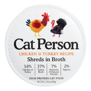Cat Person Cat Bowl Booster Wet Cat Food - Chicken & Turkey Shreds in Broth, 2.75 oz, 24 ct
