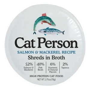 Cat Person Cat Bowl Booster Wet Cat Food - Salmon & Mackerel Shreds in Broth, 2.75 oz, 24 ct