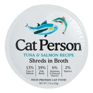 Cat Person Cat Bowl Booster Wet Cat Food - Tuna & Salmon Shreds in Broth, 2.75 oz, 24 ct