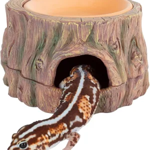 CAVACHEW 3 in 1 Reptile Hide Cave with Detachable Base & Humidity Dish, Essential Tank Terrarium Decor Humid Hideout Accessories for Small Reptiles Crested Gecko, Leopard Gecko, Lizard, Snake, Crabs