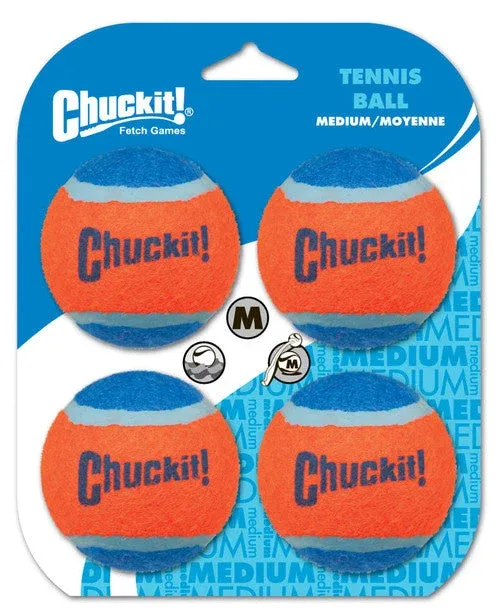Chuckit! Tennis Ball Dog Toy Shrink Sleeve Blue/Orange MD 4pk - Image 2