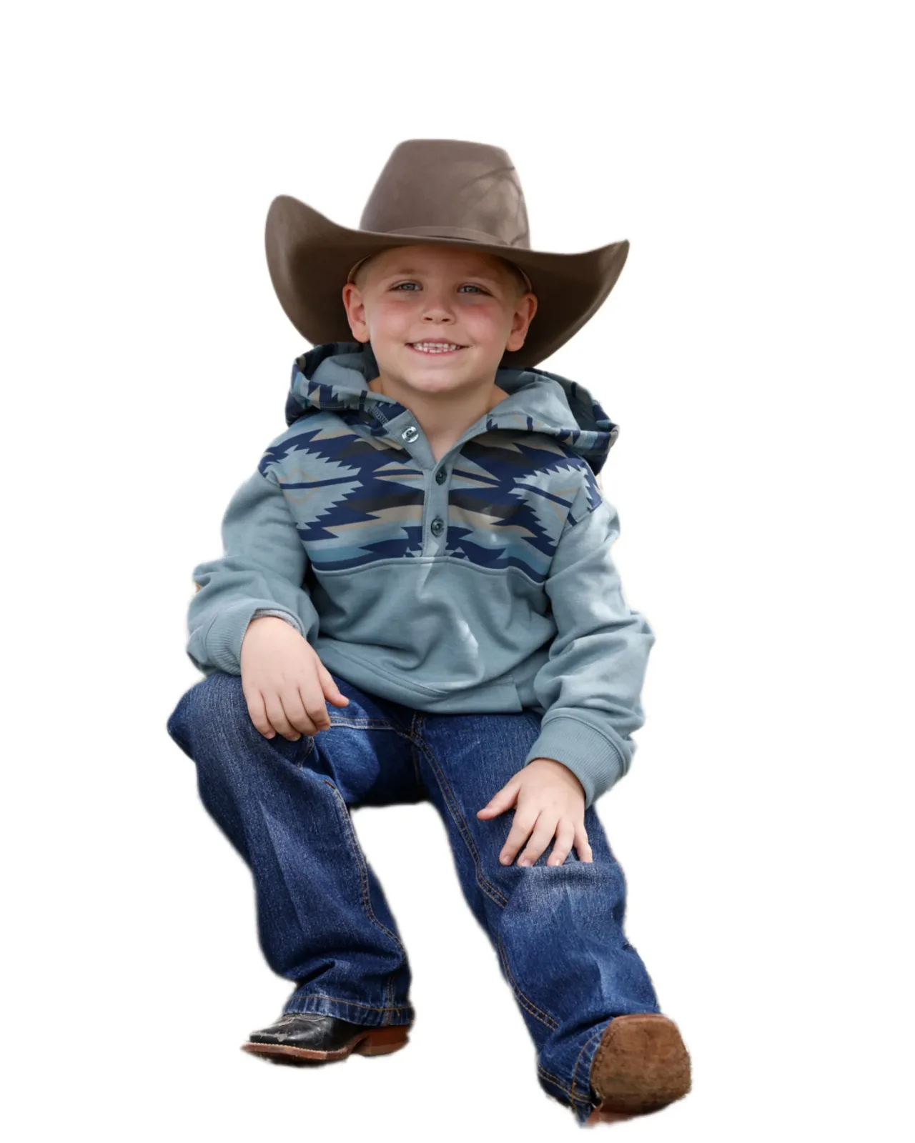 Cinch Boy's Blue Color Block Print Hoodie