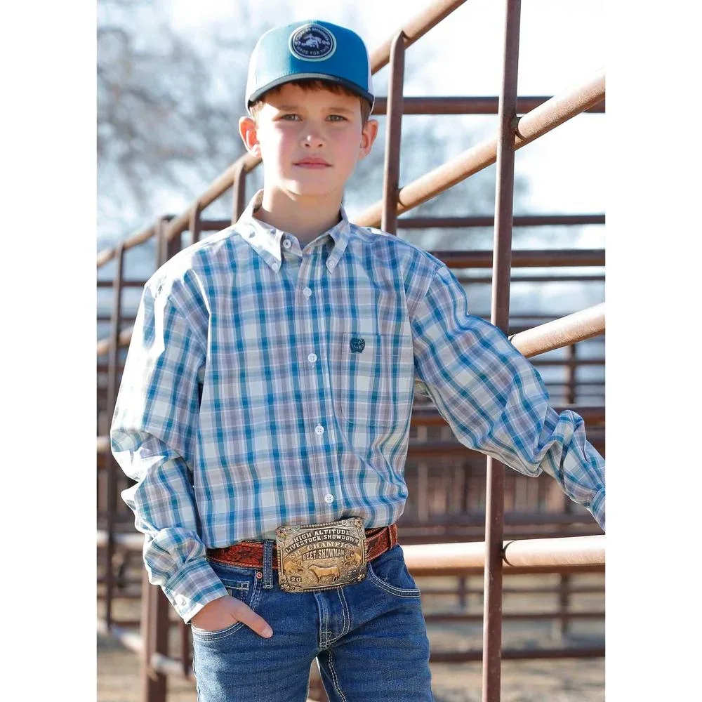 Cinch Boys Blue Plaid Button Shirt