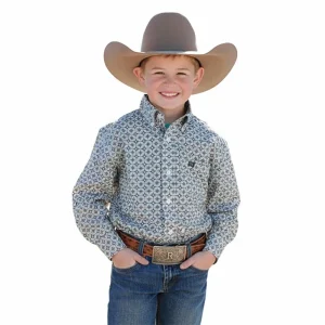 Cinch Boy's Cream Print Long Sleeve Button Shirt